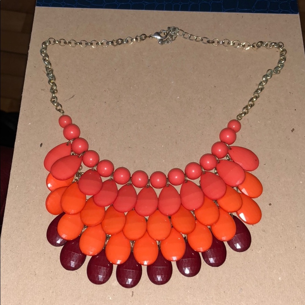 Coral, orange, and burgundy statement necklace